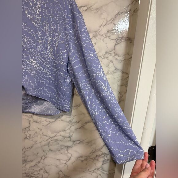 NEW ASTR the Label Purple White Abstract Draped Front Back Tie Cropped Top L - Picture 5 of 15